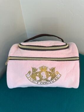 Juicy Couture Pink Velour Train Case Makeup Bag Y2K Cosmetic Travel Case